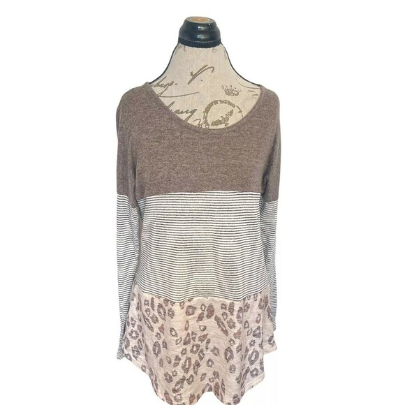 Tru Self Sweater Blouse Tunic Crochet Knit Boho Size XL Animal Print Colorblock - Picture 5 of 12